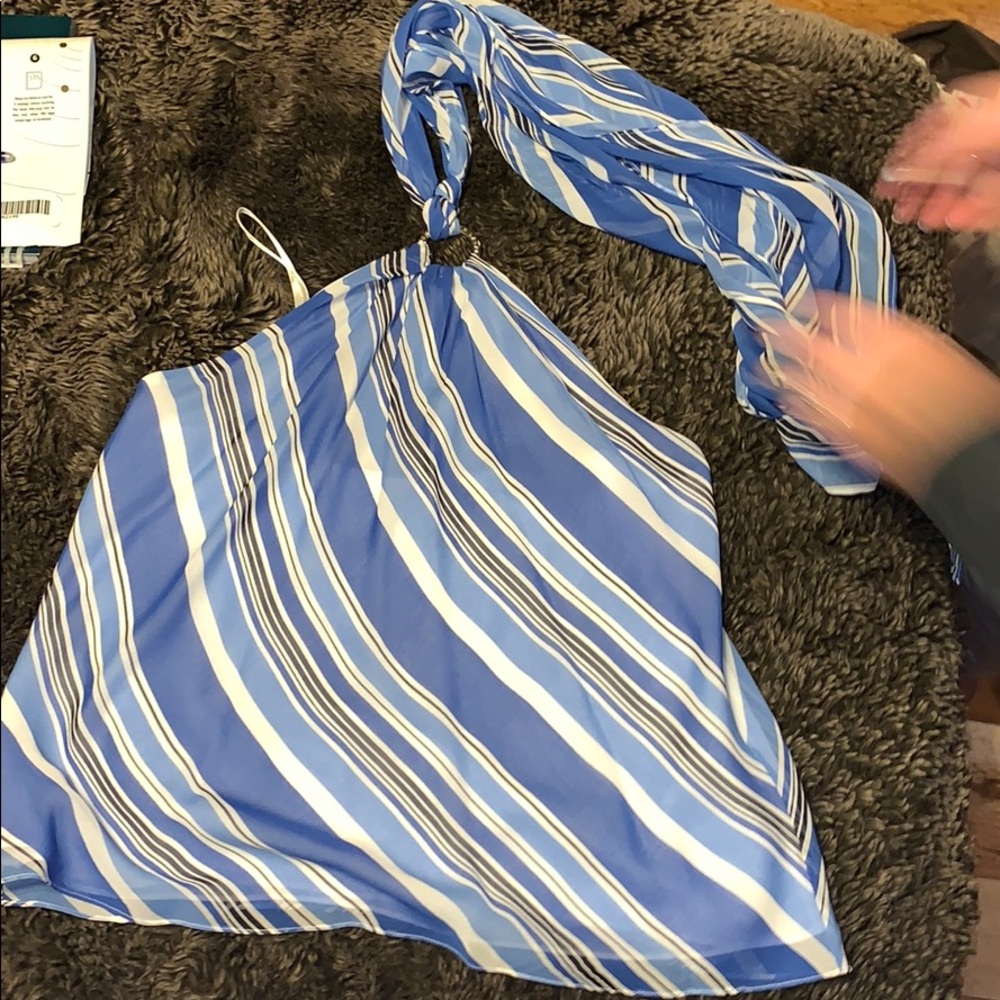 Neck Tie Striped Blouse